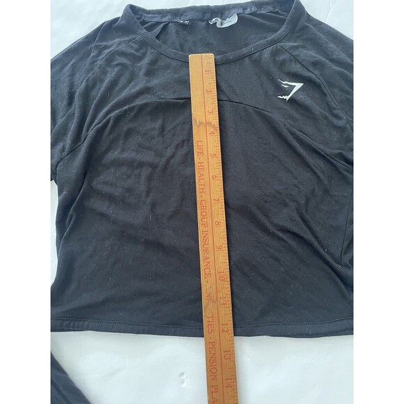 Gymshark Crop Top Womens Size Medium Long‎ Sleeve Flex Sports Black Thumb Holes - Picture 4 of 8